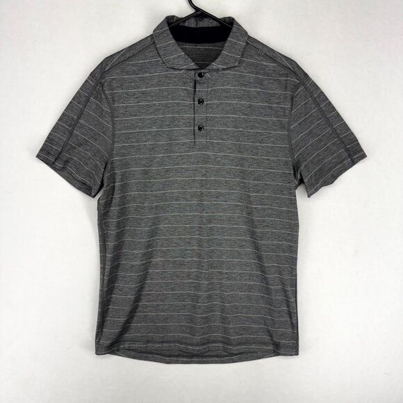 Lululemon Grey and White Striped‎ Short Sleeved Polo Mens Size XS - Picture 1 of 9